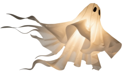 Spooky ghost costume PNG isolated on transparent background, Halloween spirit for holiday decoration and scary themed designs
