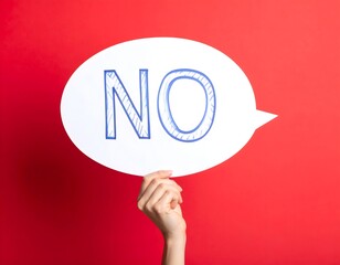 反対を表明、吹き出しとNoを持つ指