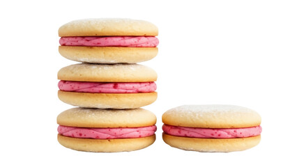 Stack of three whoopie pies with pink filling and one isolated whoopie pie PNG, delicious dessert on transparent background