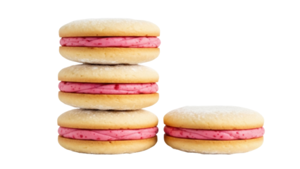 Stack of three whoopie pies with pink filling and one isolated whoopie pie PNG, delicious dessert on transparent background