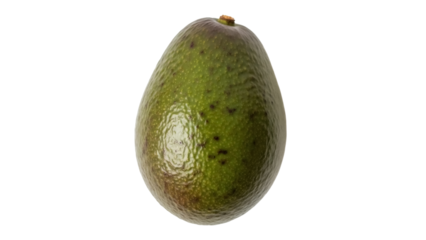Ripe green avocado isolated PNG, whole fruit with smooth skin and small stem for healthy eating and vegetarian recipes on transparent background