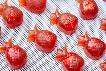 Homemade Fruit Jelly with Dried Strawberry Inside in Pineapple Shape