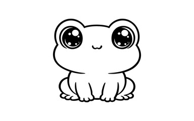 Obraz premium Cute frog with big eyes in adorable black and white cartoon style on white background