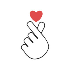 Obraz premium Finger heart gesture icon, cute love symbol for Valentine’s Day, romantic hand sign vector illustration, isolated design for stickers and greeting graphics.