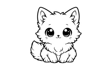 Obraz premium Adorable cute kitty: black and white line art with big eyes