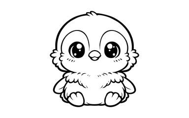 Obraz premium Cute cartoon baby penguin outline drawing for kids' coloring activities