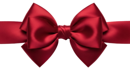 Elegant crimson red satin ribbon bow isolated PNG, festive decoration for gift wrapping and holiday designs on transparent background