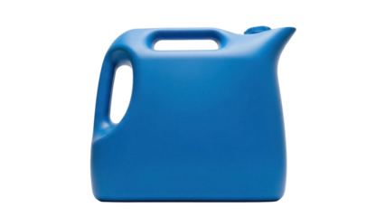 Blue plastic jerrycan isolated PNG, container for liquids on transparent background, portable fuel or water storage for camping