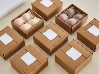 Gift Box With Spools of Thread and Natural Twine, Eucalyptus Leaves for Crafting and Packaging. Pastel thread spools lie neatly inside a kraft gift box, complemented by a ball of twine and a small.