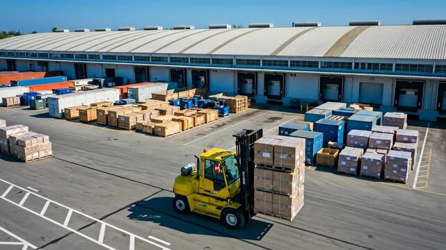 Loading and Stacking Pallets at a Large Warehouse Yard