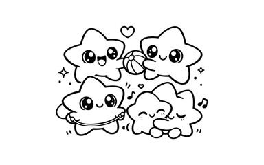 Obraz premium Cute kawaii stars in playful and cheerful activities with adorable expressions