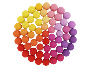 Isolated group of multi-colored round candies in graduated shades, vibrant circle shape