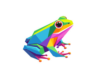 Stylized colorful geometric frog illustration on a white background