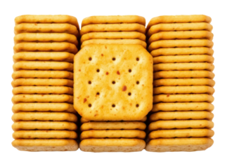 Isolated crunchy snack crackers stacked together for dipping and layering sandwiches