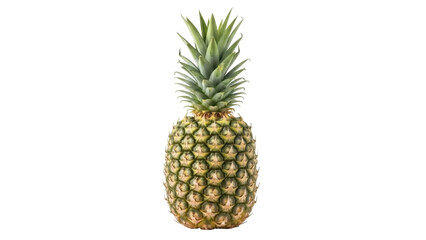 Fresh pineapple PNG isolated on transparent background, tropical fruit with green crown for healthy eating and summer designs