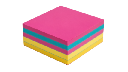 Isolated stack of colorful sticky notes pads, bright hues for office or study, flat view