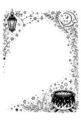 Whimsical magic frame with moon stars and fairy details, Transparent Background