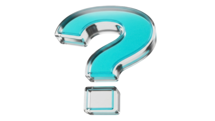Aqua question mark PNG isolated on transparent background, 3D rendering of a punctuation symbol for graphic design and educational use