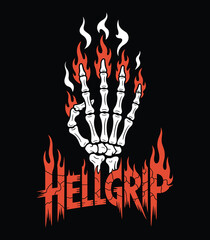 Flaming Skeleton Hand Hellgrip Logo Dark Art Grunge Aesthetic t shirt design