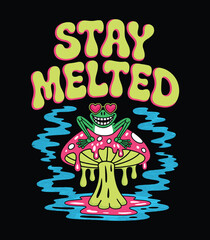 Psychedelic Frog on Melting Mushroom Pixel Art | Stay Melted Retro Design t shirt design