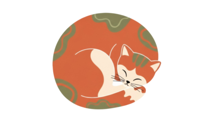 Isolated sleeping cat illustration, calm and peaceful curled up feline, cartoonish drawing