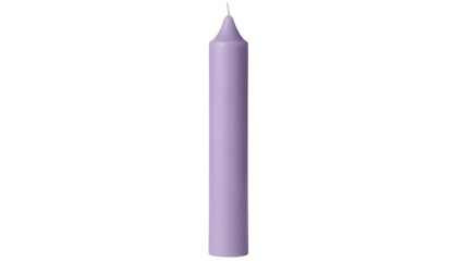 Lilac taper candle isolated PNG on transparent background, elegant pastel wax stick for romantic decor and spiritual rituals