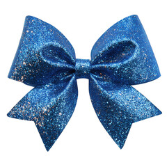 Blue Glitter Bow Isolated on White Background