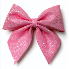 Pink Glitter Bow Isolated on White Background