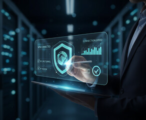 Secure laptop with holographic cyber security shield for web privacy