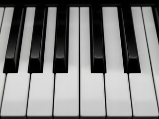 Naklejka premium Close-up view of black and white piano keys in a musical instrument