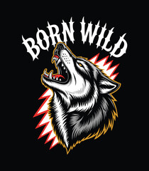 Born Wild Wolf Howling Graphic Art | Primal Spirit Design t shirt design