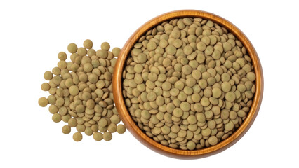 Isolated lentil legumes in a bowl ready for cooking, nutrition and ingredient closeup