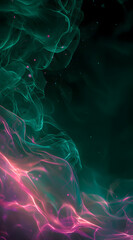 dark green and pink neon smoke swirls creating a captivating glowing abstract background