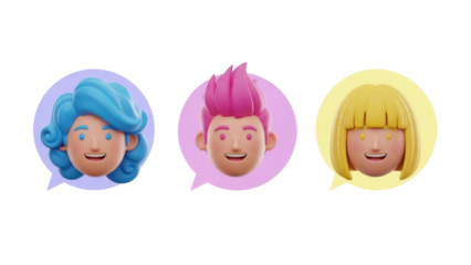 Isolated 3D Render of People Icons in Speech Bubbles for Social Media and Messaging Apps
