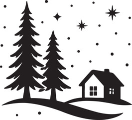 Naklejka premium Winter wonderland scene with house and trees