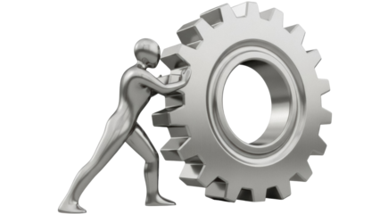 Isolated concept of hard work, metaphor gear and person, business industry development