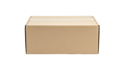 Cardboard box isolated PNG on transparent background, brown container for shipping and storage, closed package for delivery and moving
