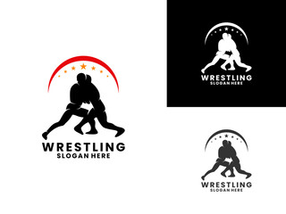 Fototapeta premium Professional sport wrestling athlete logo design vector template. Wrestling logo design icon