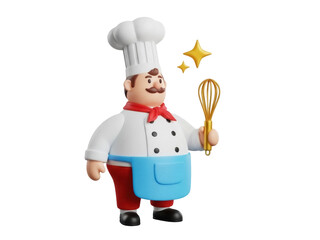 Isolated Chef standing ready with whisk to create tasty pastries and delicious food dishes