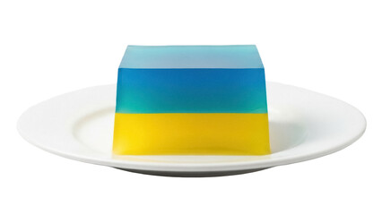 Isolated gelatin dessert with layered colors, Ukrainian flag, patriotic support for Ukraine