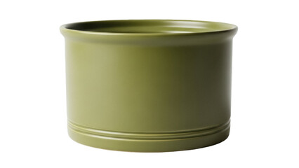 Isolated green plant pot or storage container in cylindrical shape, empty and clean
