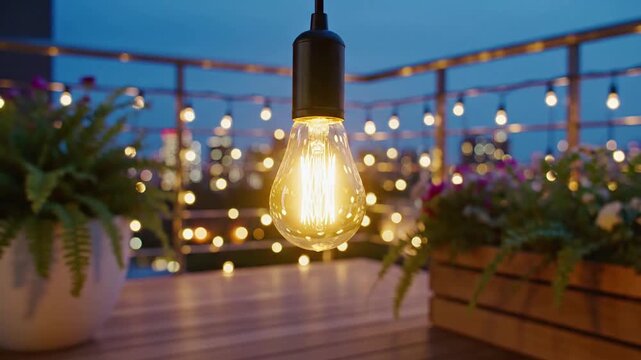 Smart light bulb illumination changing colors in the evening with smart light bulb in balcony: effect videos Mission Smart Home