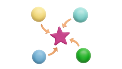 Isolated star with spheres illustrates the concept of feedback and connection points