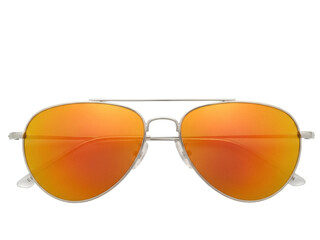 Isolated orange mirrored aviator style sunglasses, eye protection for summer, stylish eyewear