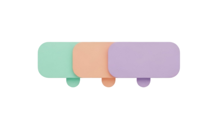 Isolated row of soft pastel colored abstract shape design elements, colorful arrangement