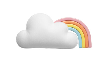 Isolated rainbow and cloud object, whimsical toy, decoration item, cute, fun kids element