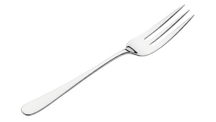 Elegant silver fork isolated PNG on transparent background, shiny metal utensil for dining and kitchen use, modern flatware design