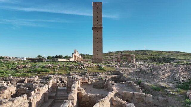 Aerial drone view of Historic Harran University ruins in Sanliurfa Turkey