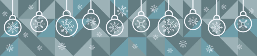 Winter holiday background with Christmas tree balls and snowflakes. Festive Christmas composition.