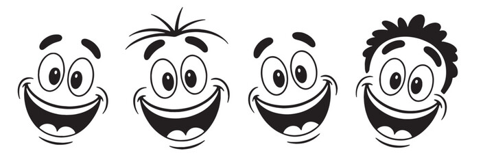 five happy cartoon faces big smiles joyful expressions
